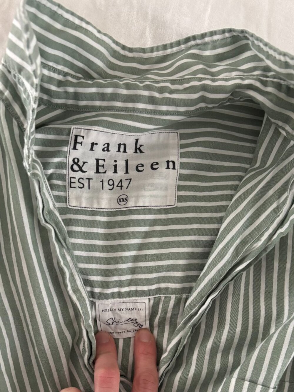Frank & Eileen Barry Green White Striped Cotton Button Down Shirt Womens
